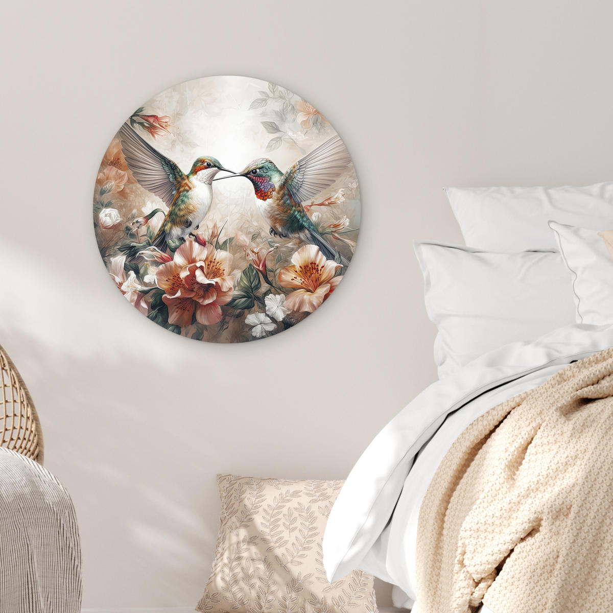 WANDBILD Kolibri - Vögel - Blumen - Natur Wanddeko Schlafzimmer 60x60 cm - Altrosa, Kunststoff (60/60cm) - MuchoWow