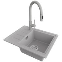 GRANITSPÜLE Kopenhagen Easy, 2-er set Grau 55/44 cm 1 Becken + Küchenarmatur 40/20 cm + Ablauf-Set ab 45er Unterschrank - Chromfarben/Grau, Kunststoff (55/17/44cm) - Primagran