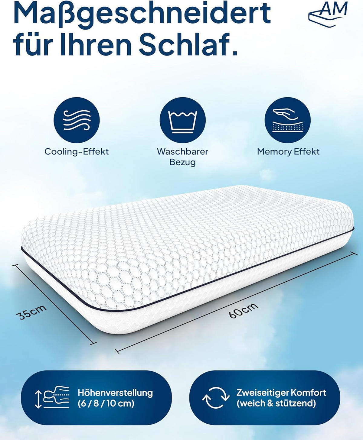 NACKENSTÜTZKISSEN höhenverstellbar - Weiß, Textil (60/35cm) - AM Qualitätsmatratzen