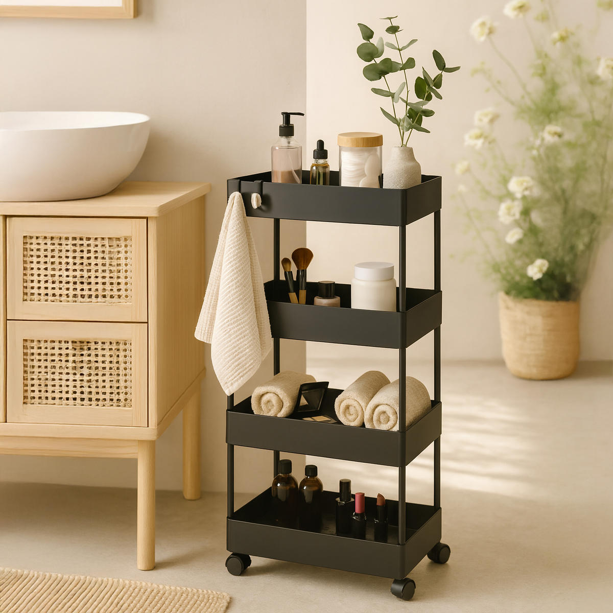 ROLLWAGEN - Schwarz, Kunststoff/Metall (40/93/22cm) - Relaxdays