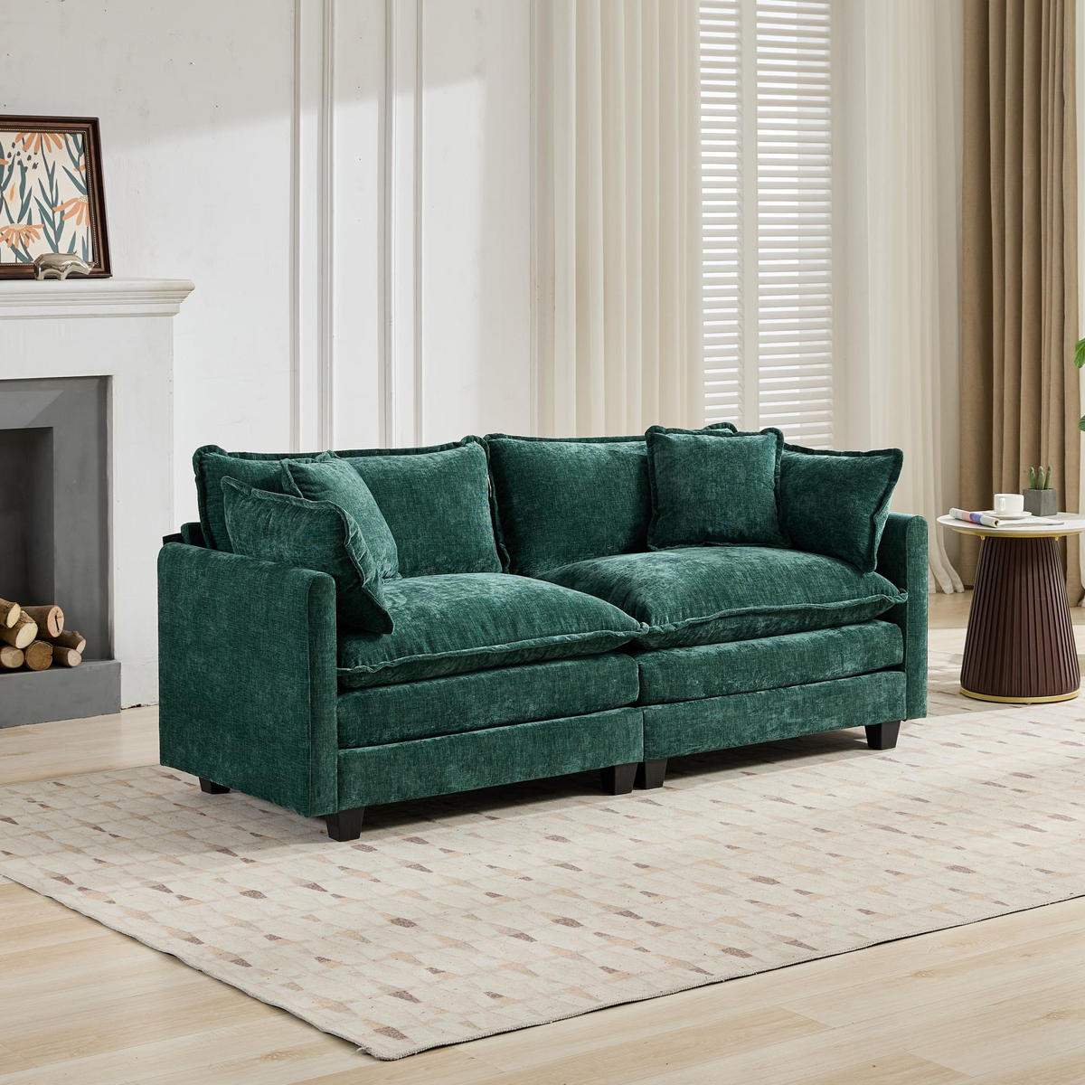 2-SITZER-SOFA aus Chenille mit modularem Design, grün - Grün, Textil (75/84/198cm)