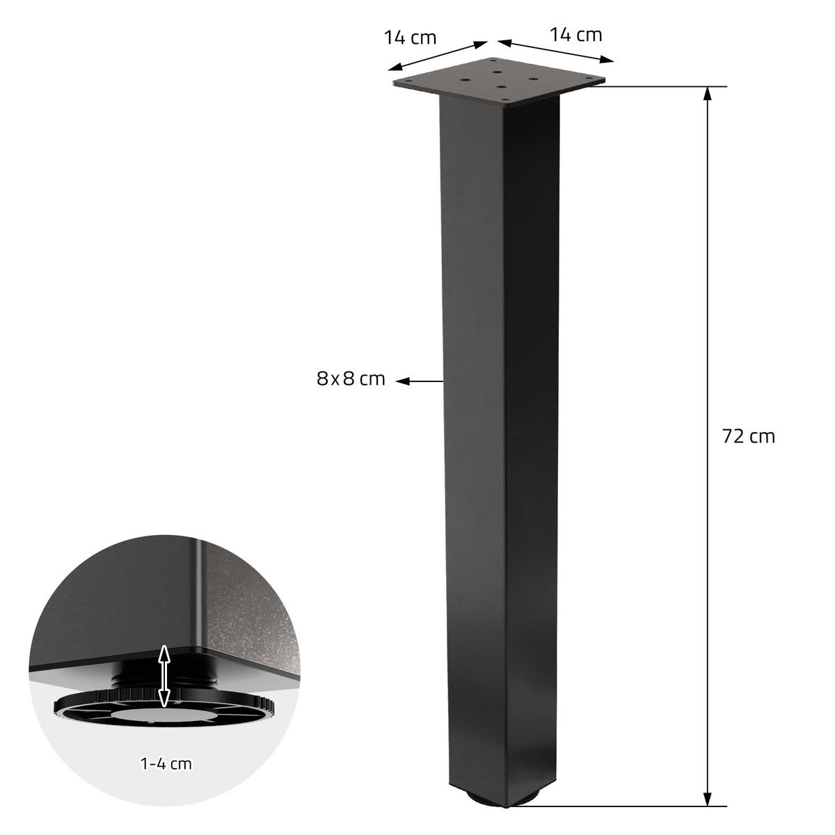TISCHBEINE 4er Set I-Design H:72 cm Dunkelgrau 8x8 cm - Dunkelgrau, Metall (8/72/8cm) - ML-DESIGN