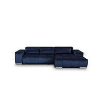 ECKSOFA mit elektrischem Sitzvorschub und verstellbaren Kopflehnen - Chromfarben/Dunkelblau, Textil (186/307cm) - Cotta