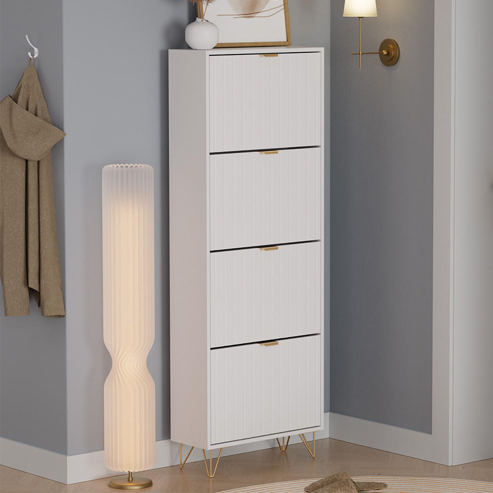 Thumbnail - Vicco Schuhschrank, Weiß, Holzwerkstoff, 4 Schubladen, Rechteckig, 60x166.7x23.5 cm, Garderobe, Schuhaufbewahrung, Schuh...