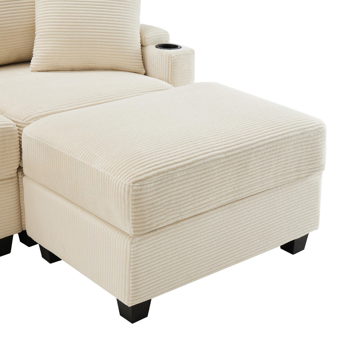 4-SITZER ECKSOFA Cord Beige mit USB, Ablage und mit Kissen - Beige, Holzwerkstoff/Kunststoff (213.5/139cm) - WISHDOR