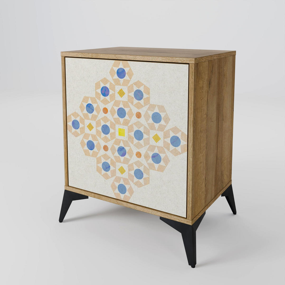 SIDEBOARD PATTERNED PRISM, Eichefarben, 57,5x42x57,5 cm, Ohne Füße - Eichefarben/Multicolor, Holzwerkstoff (57.5/57.5/42cm) - SpaceRebels