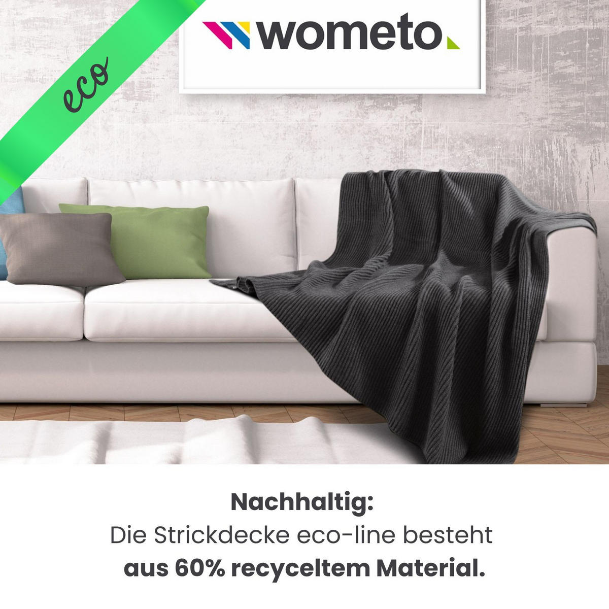 STRICKDECKE eco-line dunkelgrau 140/190 cm aus 60% recycelten Materialien - Dunkelgrau, Textil (140/190cm) - wometo