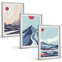 BILDER SET 3er Set - 40x60 cm Silberner Rahmen - Abstrakte japanische Berge - Silberfarben, Kunststoff (40/60cm) - TULUP