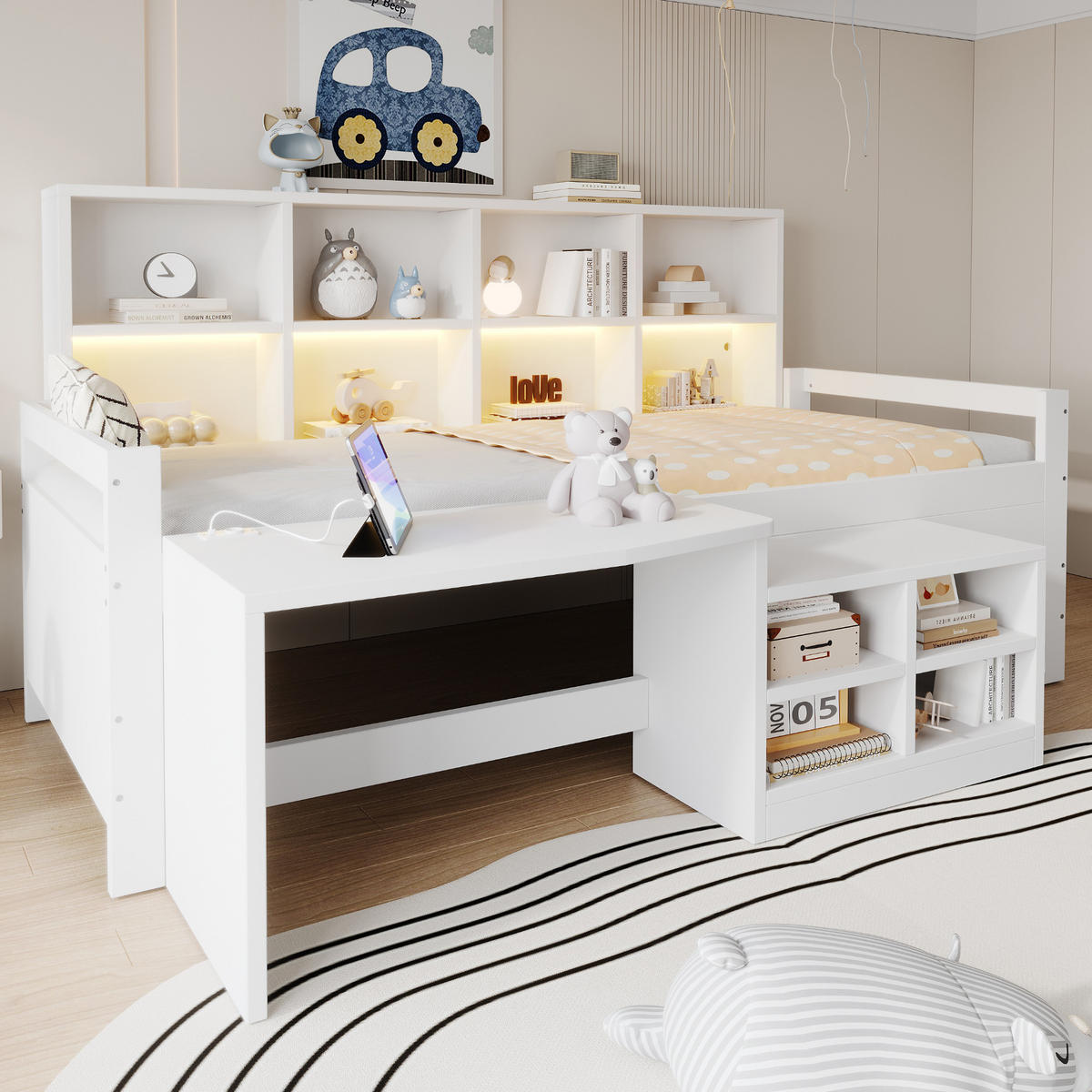MULTIFUNKTIONSBETT mit Schreibtisch 90x200 cm Holz White - Weiß, Holz (90/200cm) - Meubliv