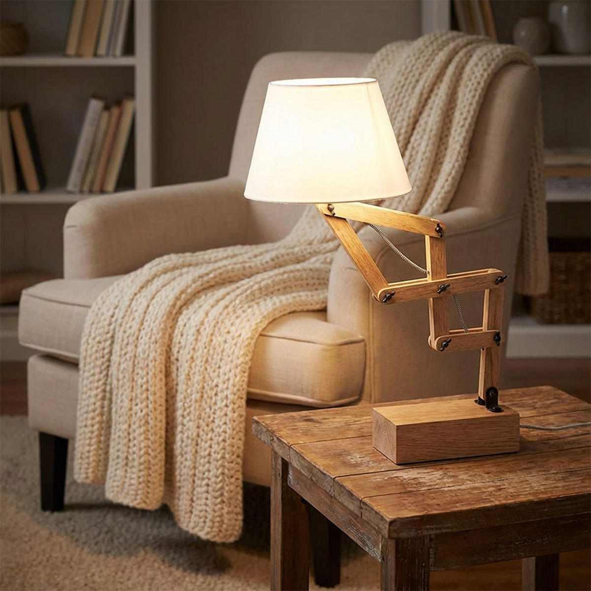 TISCHLEUCHTE Holz Braun Weiß - Braun, Holz (25/25/83cm)