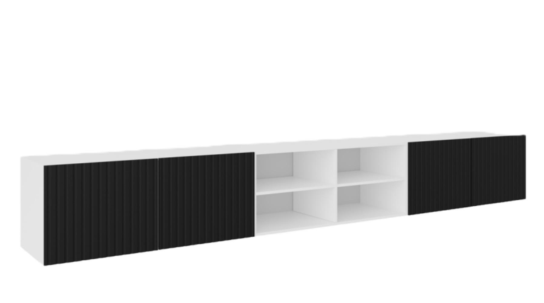 TV-SCHRANK Weiß Schwarz RIO Offene Mit Regalen Gerillt 300 cm - Schwarz/Weiß, Holzwerkstoff (300/41/40cm) - Sepro Meble