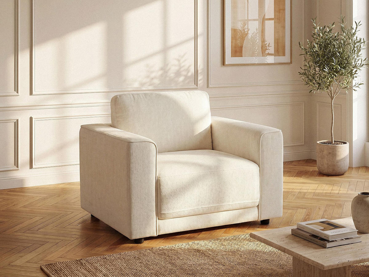 SESSEL mit gerader Rückenlehne - 1 Person - stoff - gebrochenes weiß Netuso - Weiß, Textil (101/82/89cm) - Vente-Unique