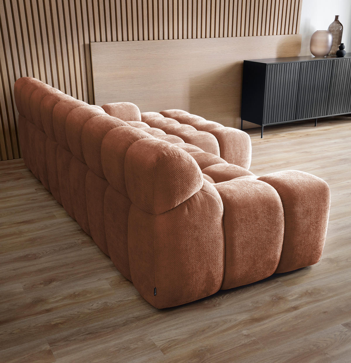 ECKSOFA CAMPILE mit elektrisch verschiebbarem Sitz, Orange, Rechts - Bronzefarben, Holz/Textil (288/119cm) - DomoHome