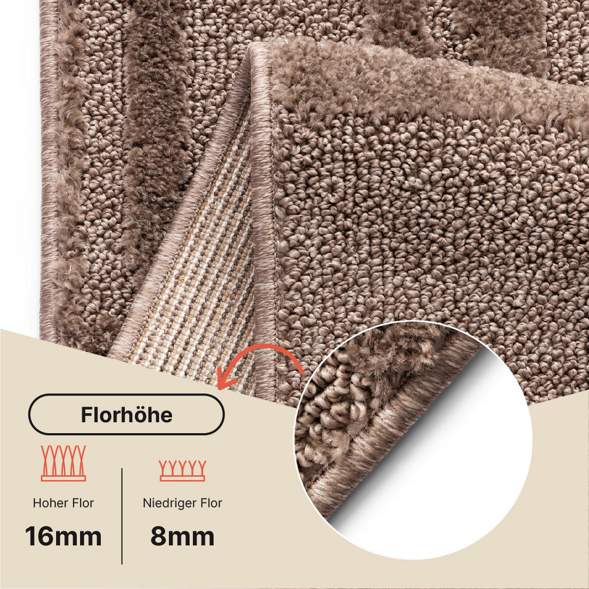 KURZFLORTEPPICH RELIEVO taupe grafisch 3D-Struktur 200/300 cm - Taupe, Textil (200/300cm) - Tapiso