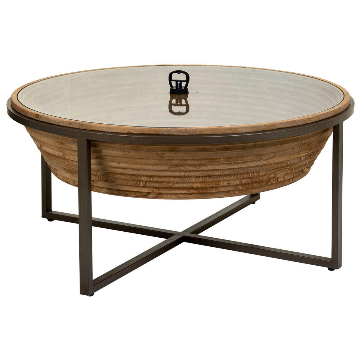 COUCHTISCH aus braunem Holz, Metall und Glas, D102x46 - Braun, Holz (102/102/46cm) - Wanderlust