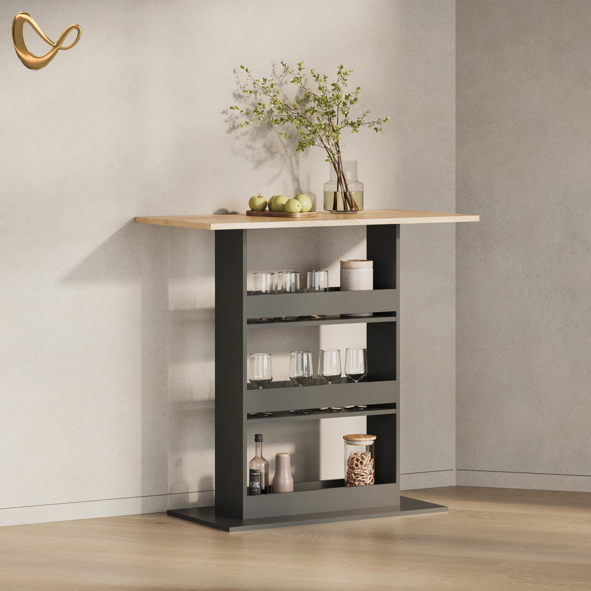 BARTISCH Regusa Goldkraft Eiche/Anthrazit 110 x 55 cm - Honigeiche/Anthrazit, Holzwerkstoff (55/110/106cm) - Livinity®