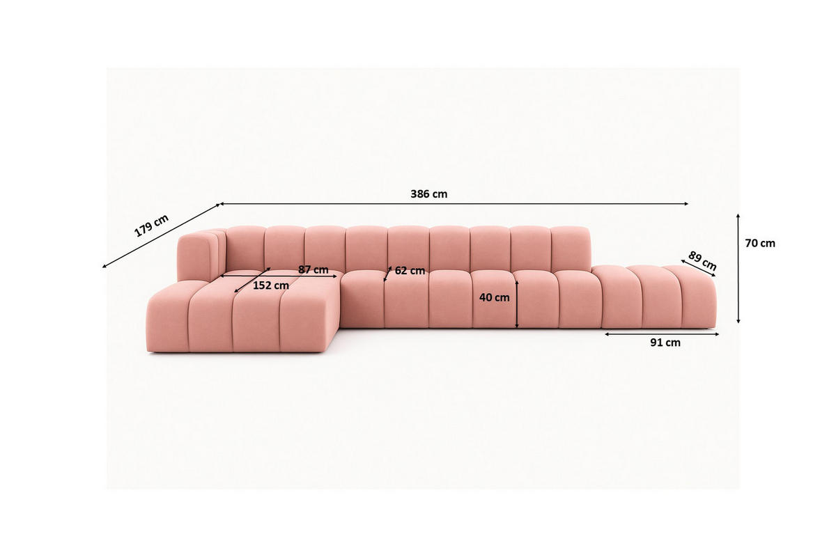 ECKSOFA Mit Hocker GRAND L, Stoff Salvador, Rosa, Links - Rosa, Holz (386/179cm) - Kaiser Möbel