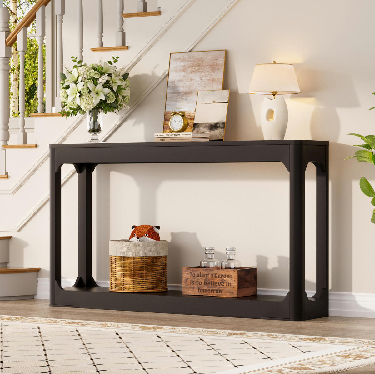 KONSOLENTISCH aus MDF 140x30x79 cm Schwarz mit 2 offenen Ablagen - Schwarz, Holzwerkstoff (140/30/79cm) - IVMEU
