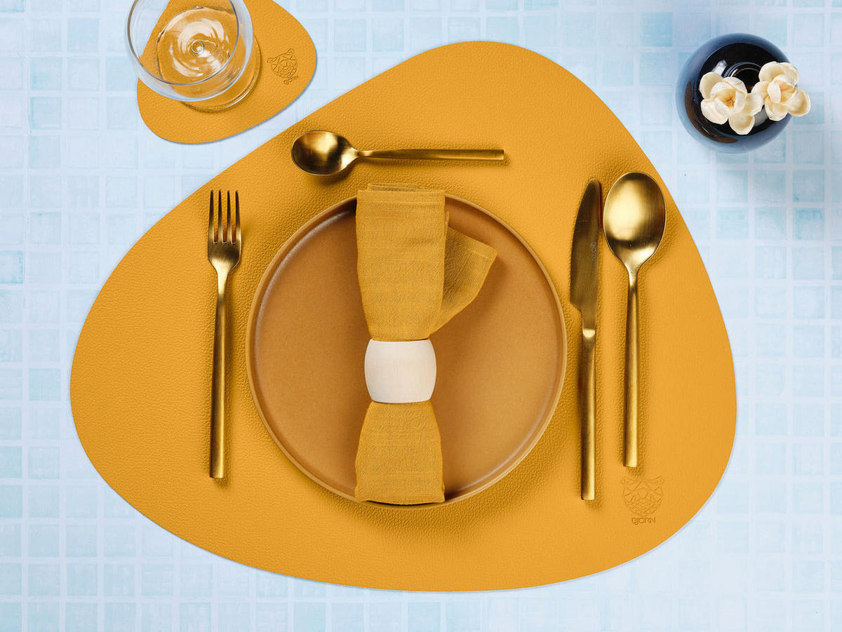 TISCHSET - 6er-Set - Recyceltes Leder in Senfgelb und Tannengrün - Gelb, Textil (37/44cm) - Björn