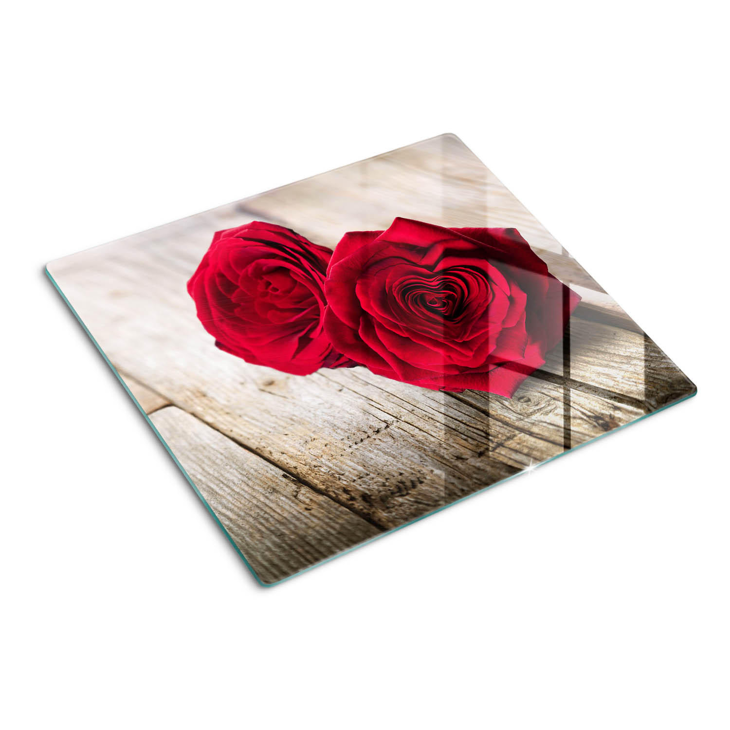GLASPLATTE 60x52 cm Rosen auf Holz - Rot, Glas (60/0.4/52cm) - TULUP