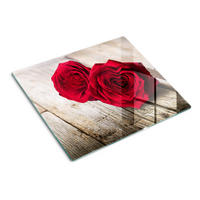 GLASPLATTE 60x52 cm Rosen auf Holz - Rot, Glas (60/0.4/52cm) - TULUP