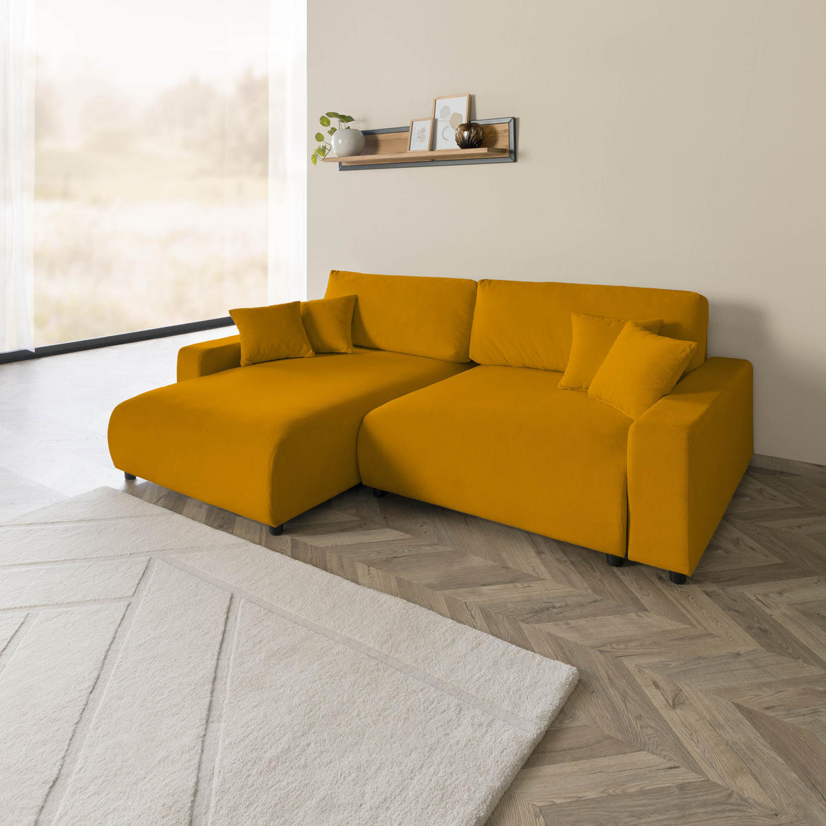 ECKSOFA Samt 234x170x78 gelb SOFIA - Gelb, Kunststoff (234/165cm) - Massivmoebel24