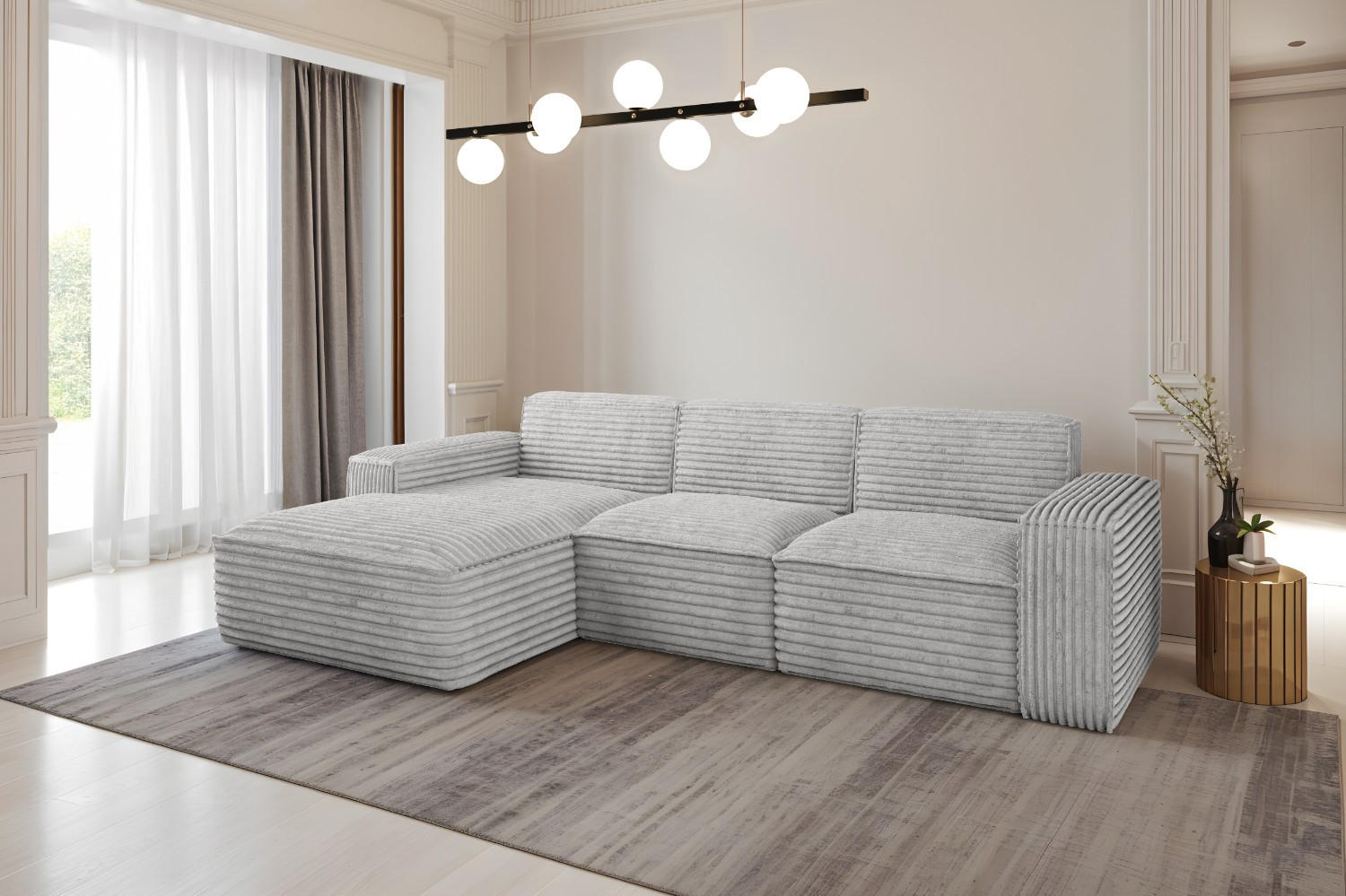 ECKSOFA L-Form Siena Stoff Velo Hellgrau Links - Hellgrau, Holz/Kunststoff (165/266cm) - Kaiser Möbel