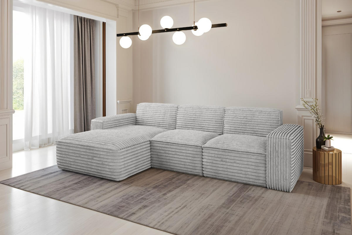 ECKSOFA L-Form Siena Stoff Velo Hellgrau Links - Hellgrau, Holz/Kunststoff (165/266cm) - Kaiser Möbel