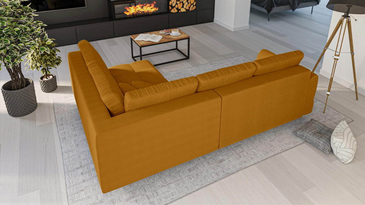ECKSOFA MIT HOCKER Lorine Mikrofaser Gelb - Hellbraun/Gelb, Buchenholz/Textil (231/161cm) - S-Style Möbel