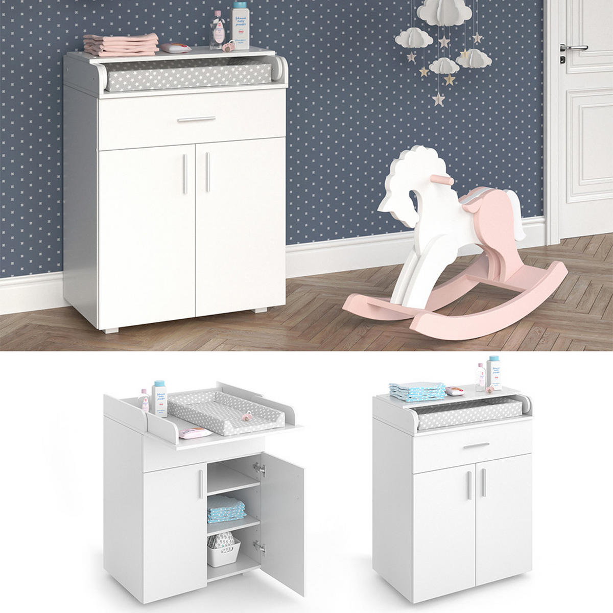 PREBAĽOVACÍ PULT Lena biely - biela, kompozitné drevo (75/100/50cm) - Vicco