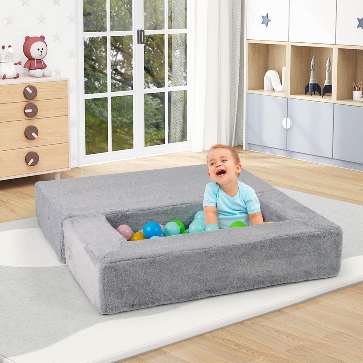 KINDERSOFA 42cm Grau - Grau, Textil (52/42/100cm) - COSTWAY