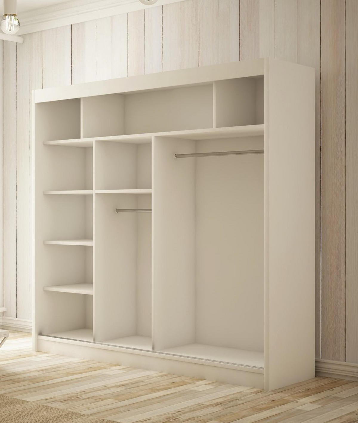 SCHWEBETÜRENSCHRANK Venus 200 cm mit Spiegel 2-türig, weiß, lacobel grau - Weiß/Grau, Kunststoff (200/215/61cm) - Margaret Hadas24