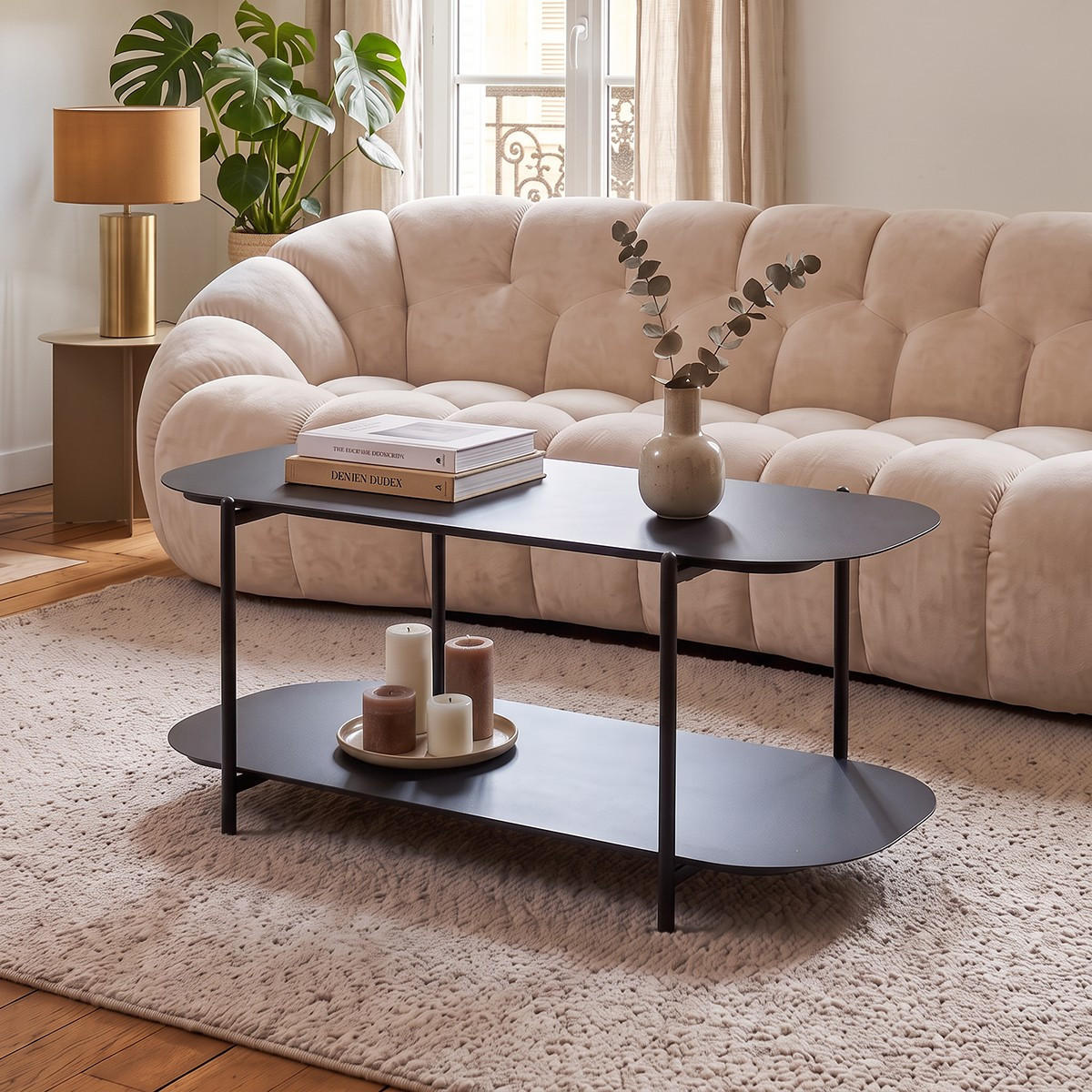 ZWEISTUFIGER Couchtisch aus schwarzem Metall 58/45,5/100 cm - Schwarz, Metall (100/58/45.5cm) - Calicosy