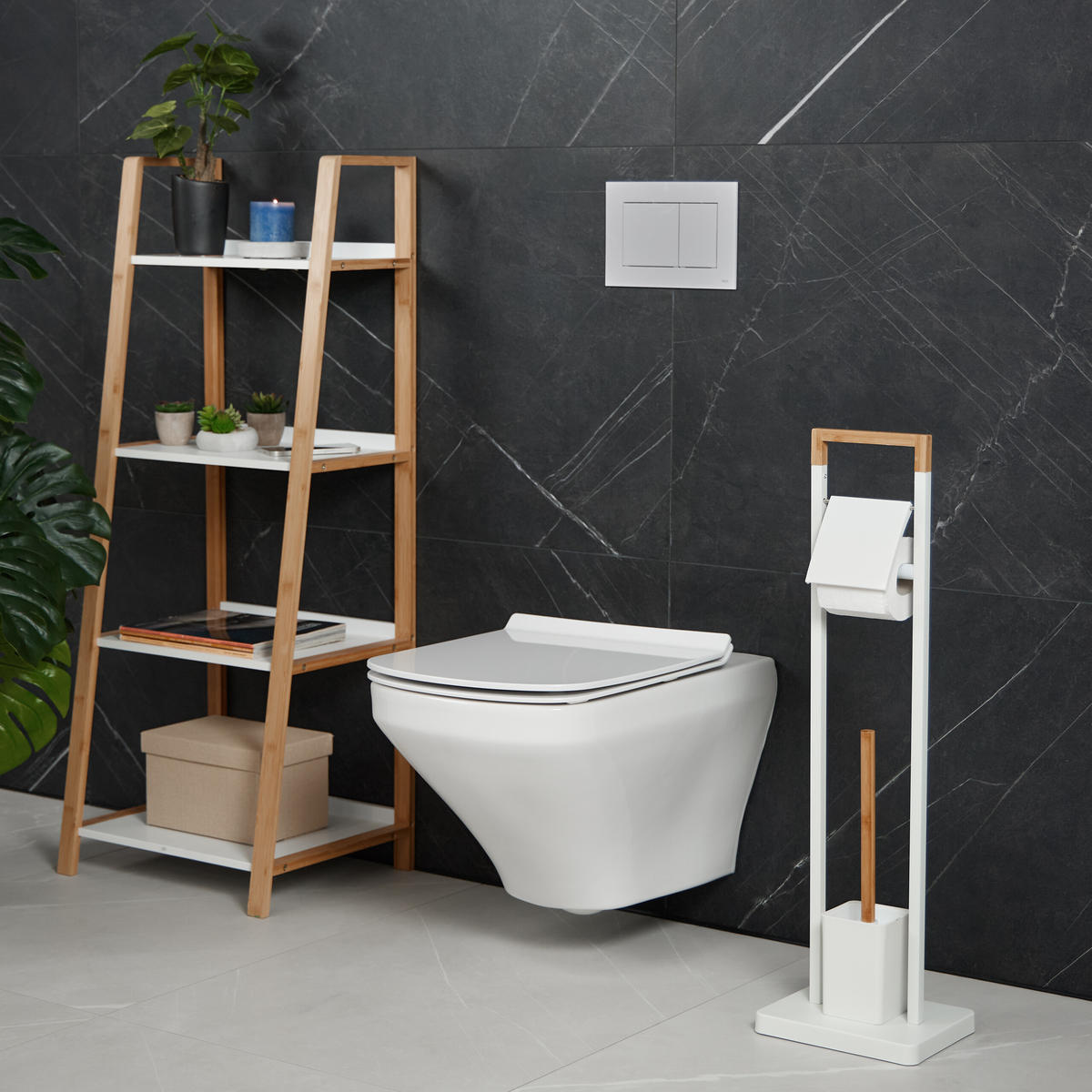 WC-GARNITUR - Weiß, Holz/Kunststoff (23/77/18cm) - Relaxdays