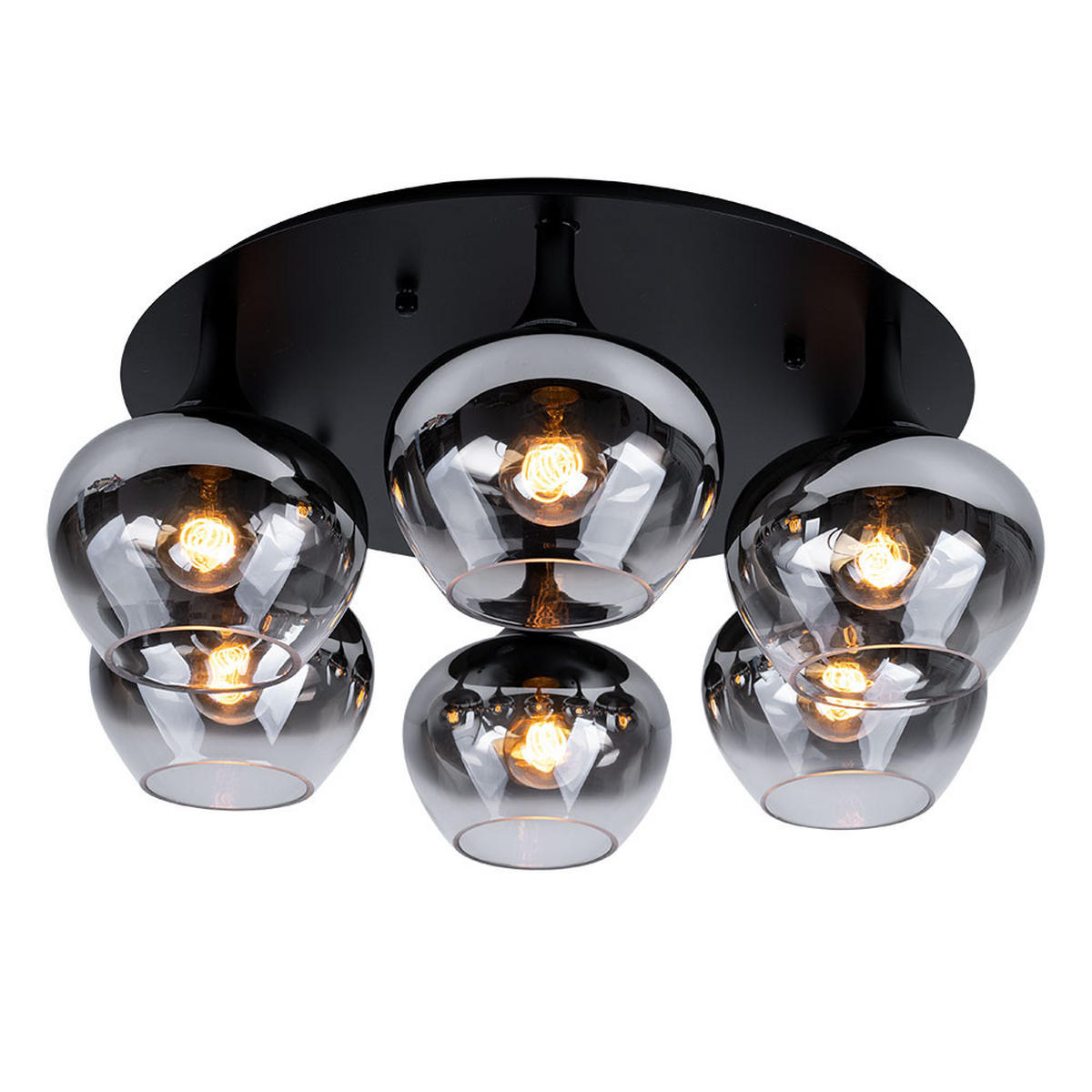 DECKENLEUCHTE Metall Schwarz Rauchglas - Schwarz, Glas (65/65/22.5cm) - Globo Lighting