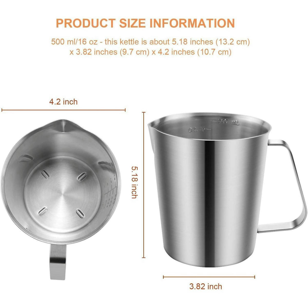 MESSBECHER Edelstahl 500 ml mit Ausgießer - Silberfarben, Metall (0.5L)