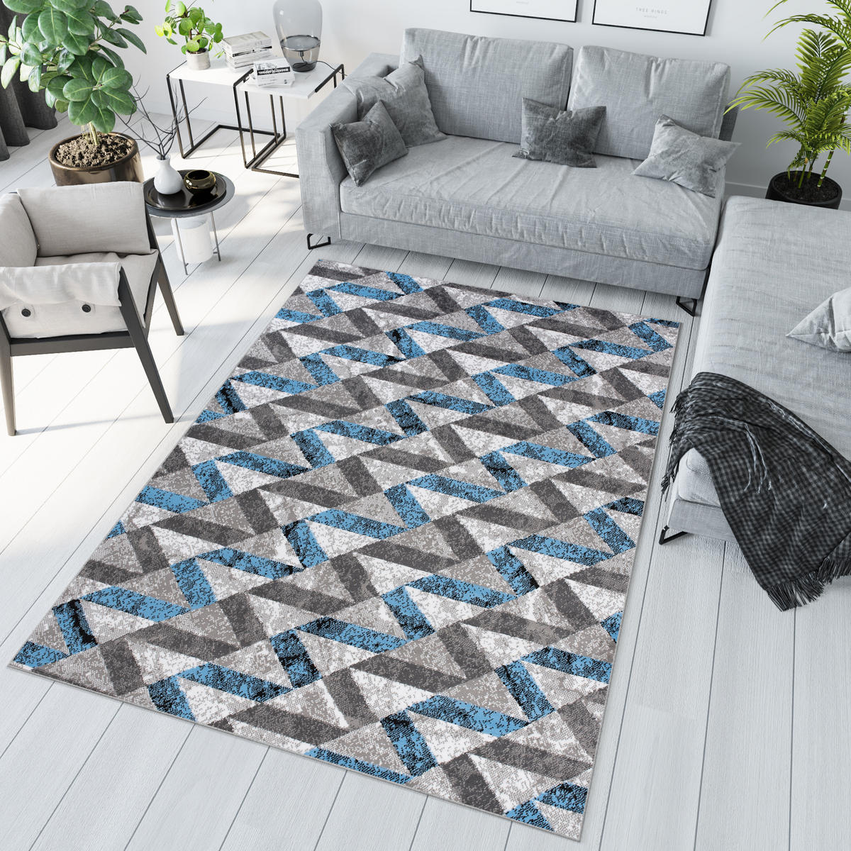 TEPPICH MAYA Blau Geometrisch Streifen Meliert 140/200 cm - Blau, Textil (140/200cm) - Tapiso