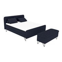 BOXSPRINGBETT LUCIO mit Hocker Bouclé-Stoff Dunkelblau 160/200 cm - Schwarz/Dunkelblau, Textil/Metall (160/200cm) - 99rooms