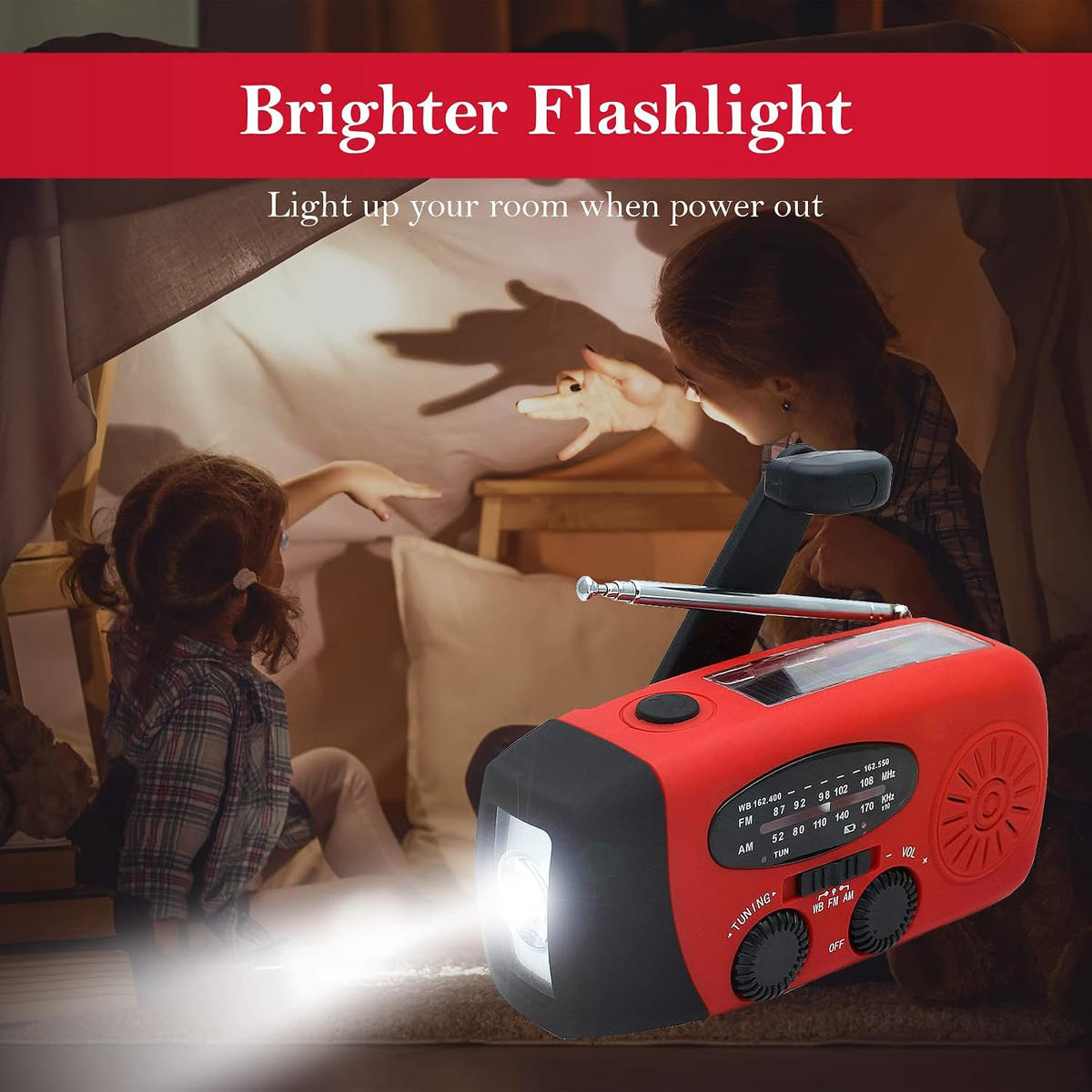 RADIO – NOAA AM/FM – Handkurbel-Generator / LED-Taschenlampe / 2000-mAh-Powerbank – Rot - Rot, Kunststoff (12.7/4.57/6cm) - DCA