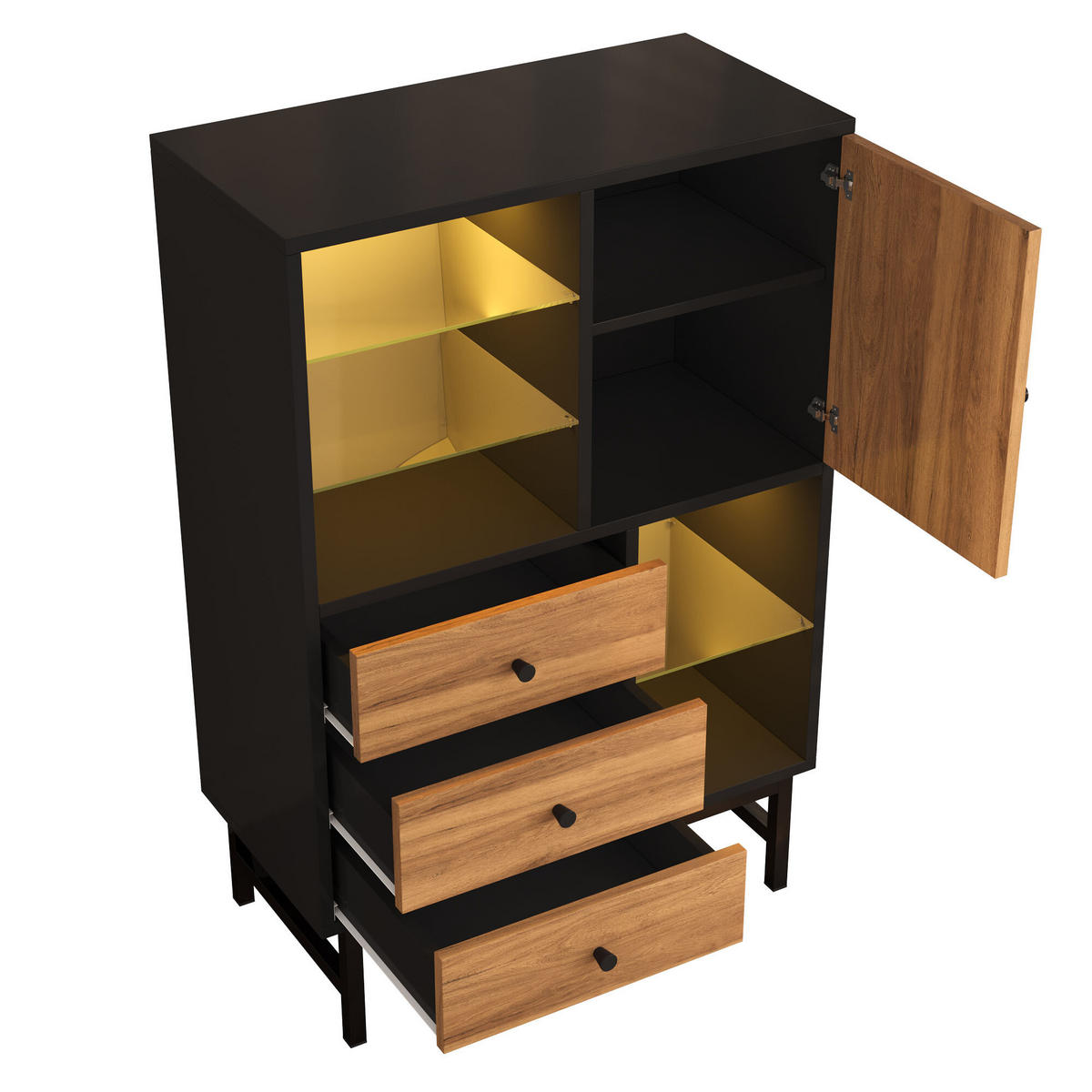 HIGHBOARD Schwarz 80/40/120,5 cm - Schwarz, Holzwerkstoff (40/120.5/80cm) - Urban Meuble