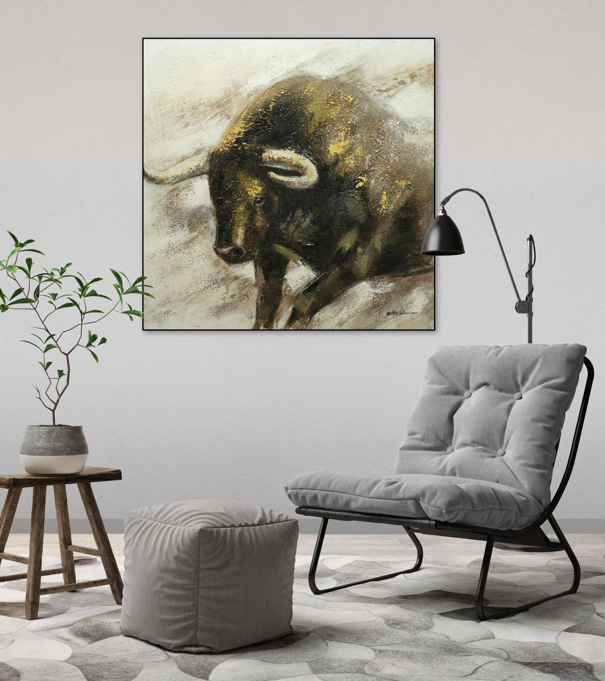 ACRYLBILD HANDGEMALT 80/80 cm - Weiß/Braun, Holz/Textil (80/80cm) - KUNSTLOFT