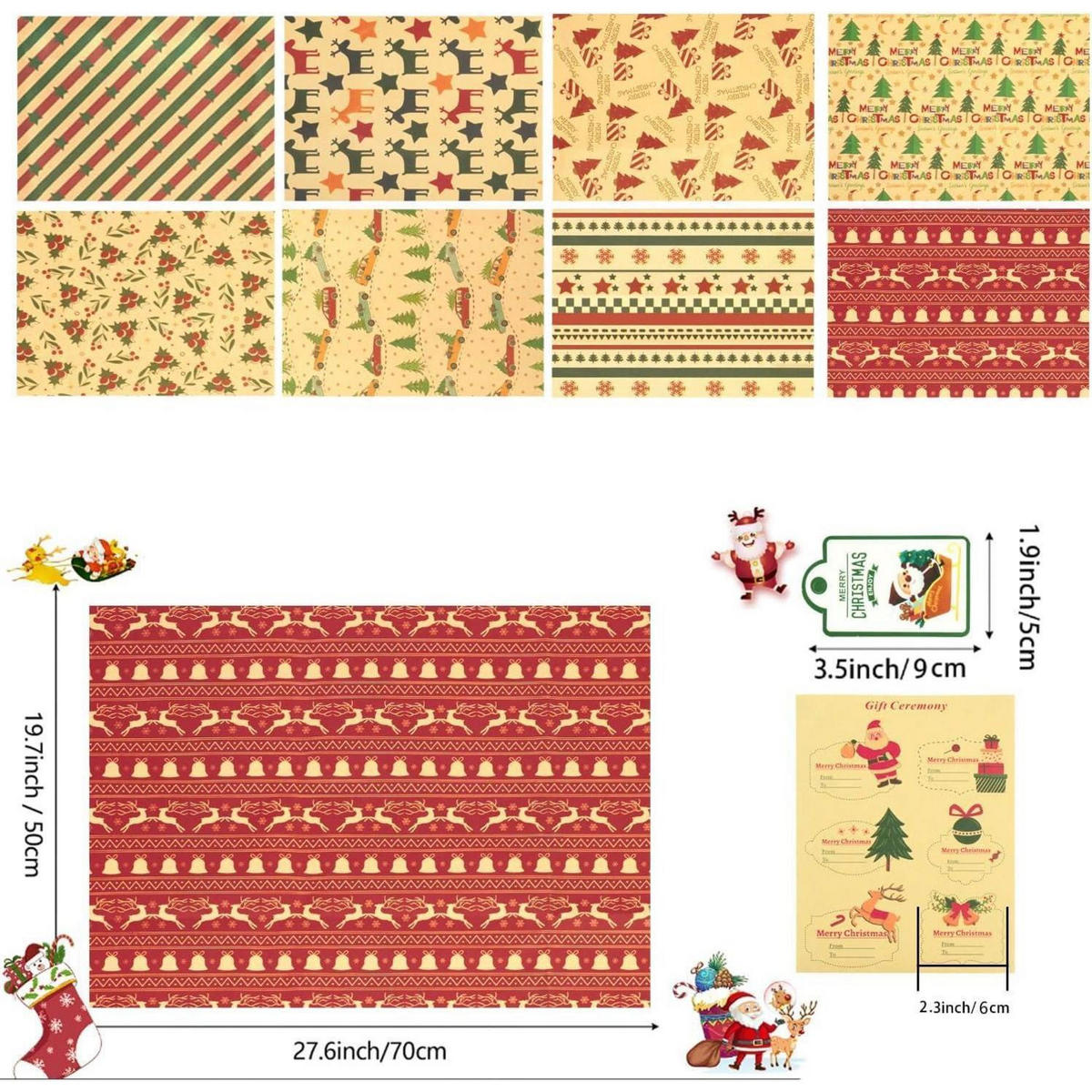 GESCHENKPAPIER Set Weihnachten 8 Blatt 50x70cm Kraftpapier Vintage - Multicolor, Papier (50/0.1/70cm)