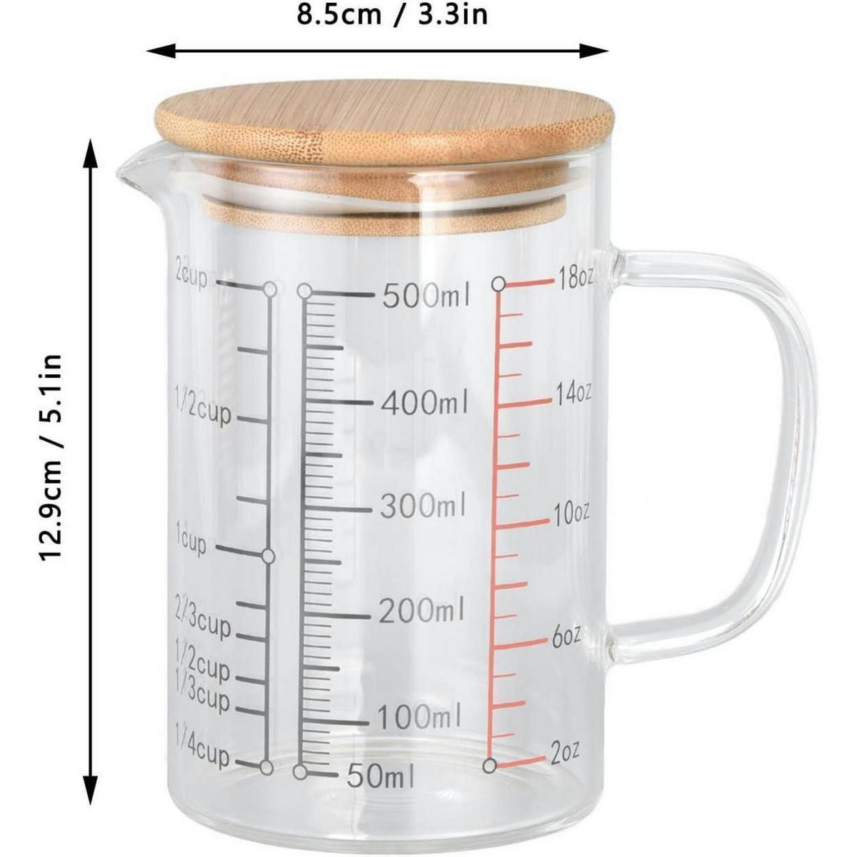 MESSBECHER Glas 500 ml mit Bambusdeckel - Transparent, Glas (0.5L)