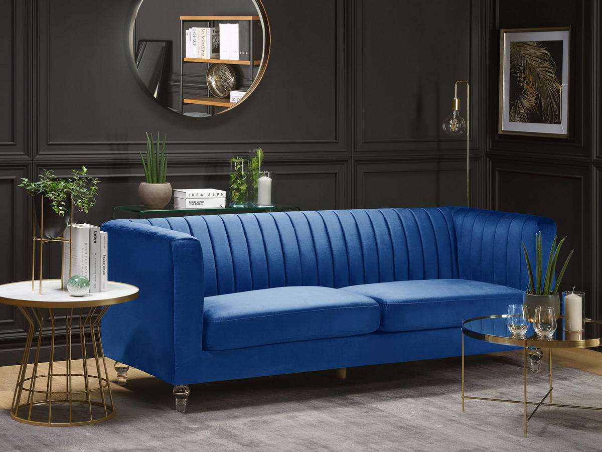 3-SITZER-SOFA Samtstoff Kobaltblau Arvika - Hellblau, Textil (204/75/78cm) - Beliani