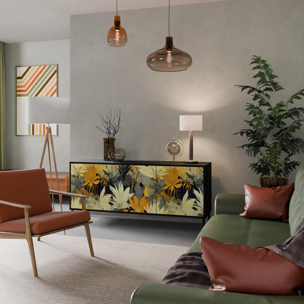 SIDEBOARD SUNKISSED LILY, Eicheneffekt, 164,5x42x77,5 cm, 3 Türen - Eichefarben/Buchefarben, Holzwerkstoff/Buchenholz (164.5/77.5/42cm) - SpaceRebels