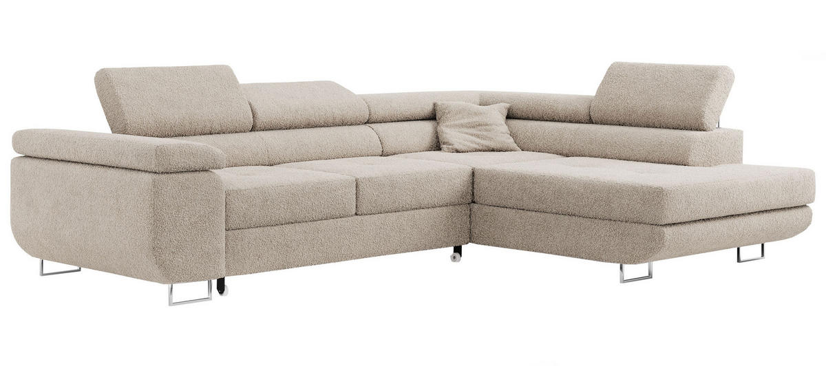 ROHOVÁ SEDAČKA GUSTAW L - Krémová Bouclé - Pravá Strana - stříbrná/krémová, kov/textil (205/275cm) - MKS