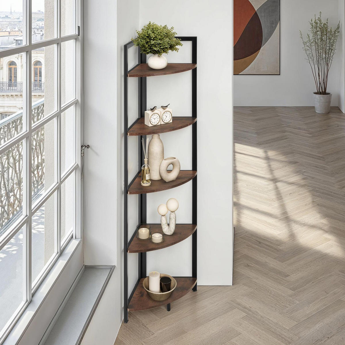 ECKREGAL Castlebar ,inklusive Kippschutz, 30 x 30 x 150 cm,Industrial Holz dunkel, rustikal - Rostfarben, Holzwerkstoff (30/150/30cm) - tectake