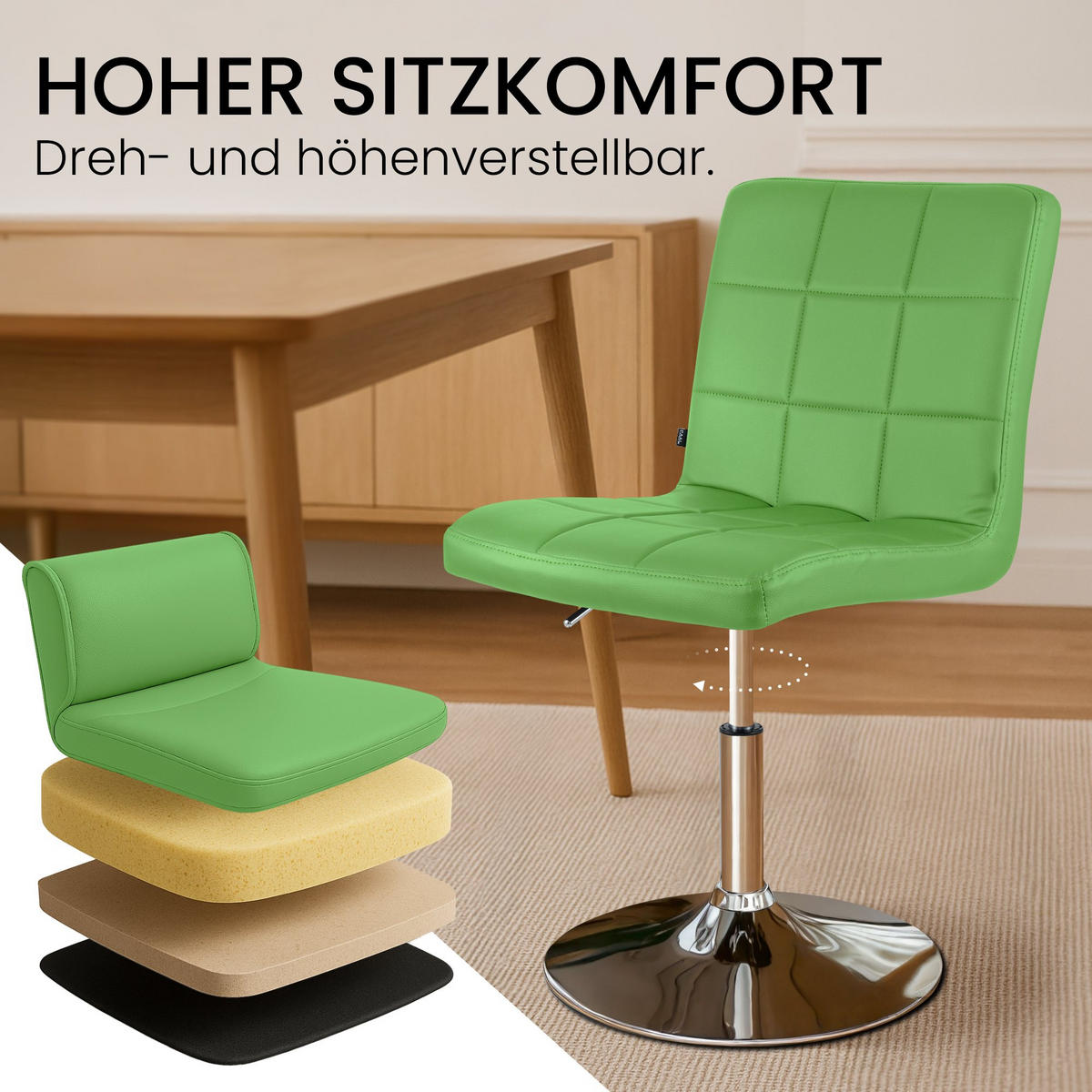 DREHSTUHL Lederlook Grün - Chromfarben/Grün, Textil/Metall (44/81/55cm) - CLP