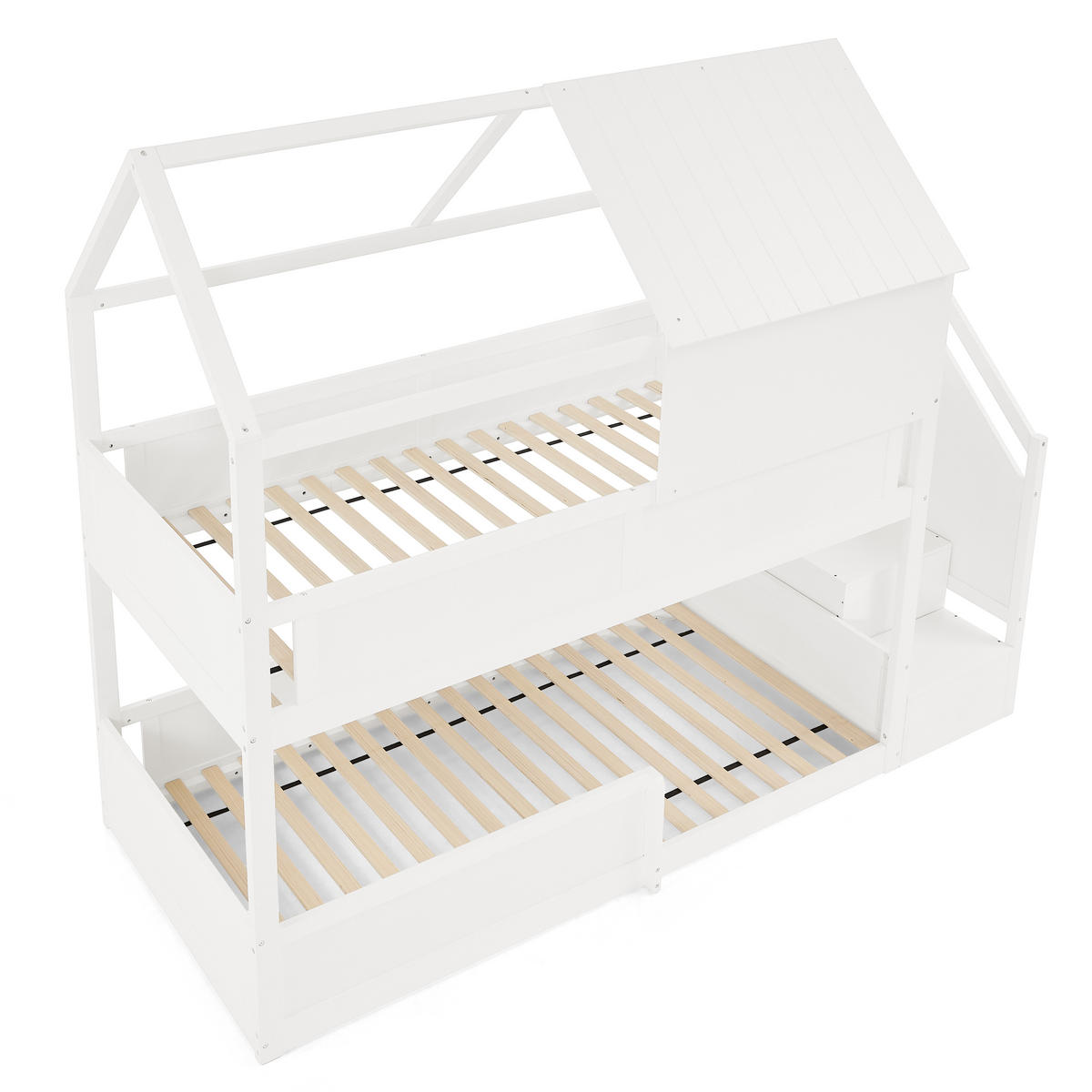 ETAGENBETT 80/200 cm Dachdesign und Stufen, DE-41924, in Weiß - Weiß, Holz (80/200cm) - ComfortXL