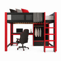 HOCHBETT mit Schreibtisch 140x200 cm Kiefer Schwarz/Rot - Schwarz, Holz (140/200cm) - Meubliv